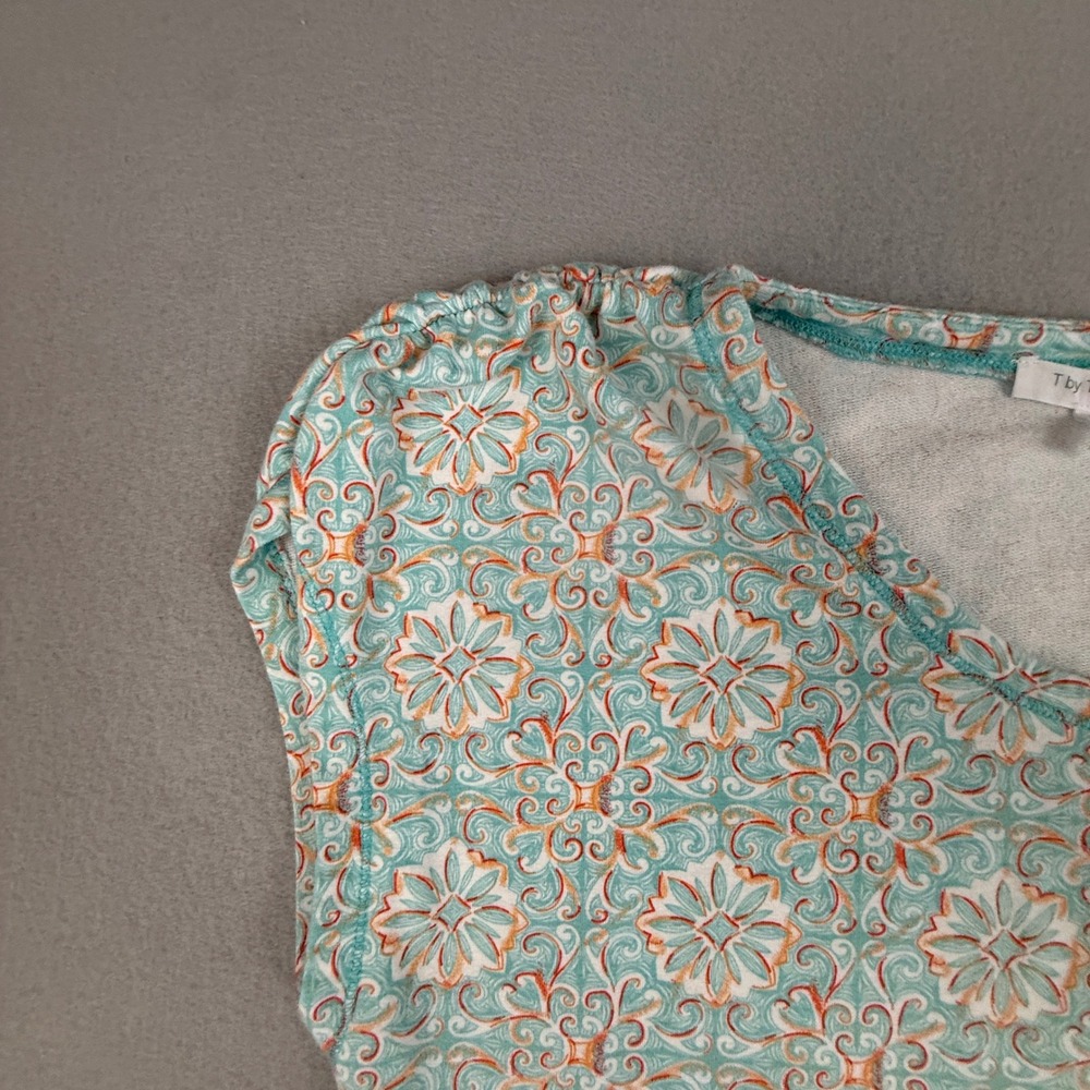 T by Talbots Dress Women's Large Petite Cap Sleeve Jersey Medallion Scroll Teal - Picture 4 of 10